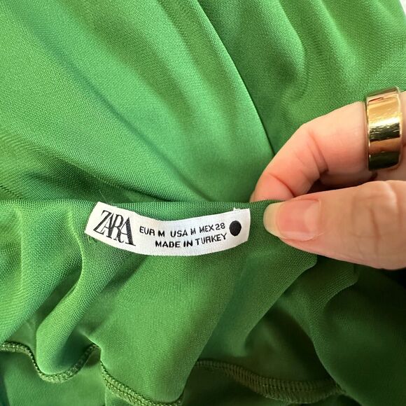 Zara Emerald Green Strapless V-Neck Keyhole Halter Top Tie Back Maxi Dress M - Picture 8 of 11